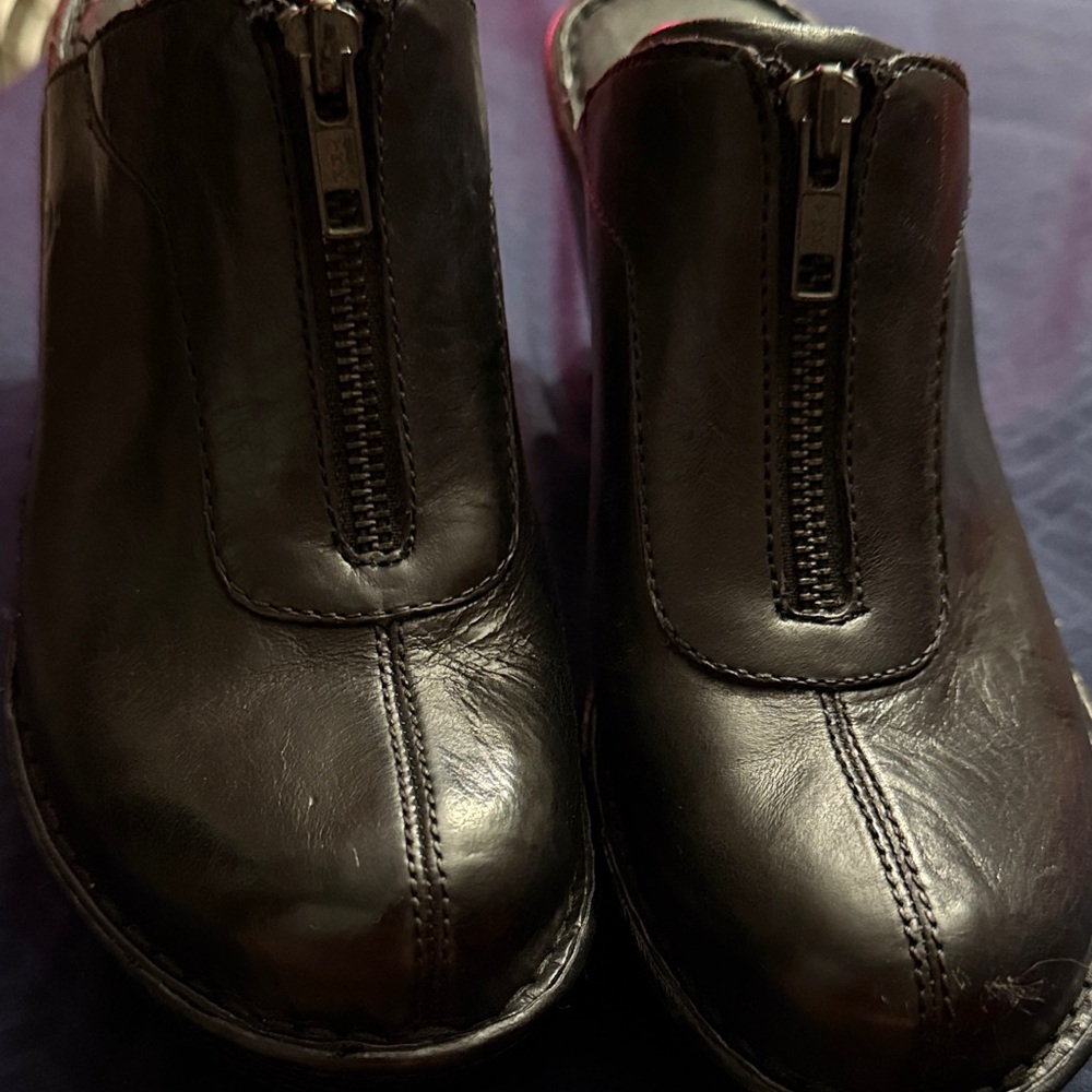 Born Black Leather Zipper Mules
